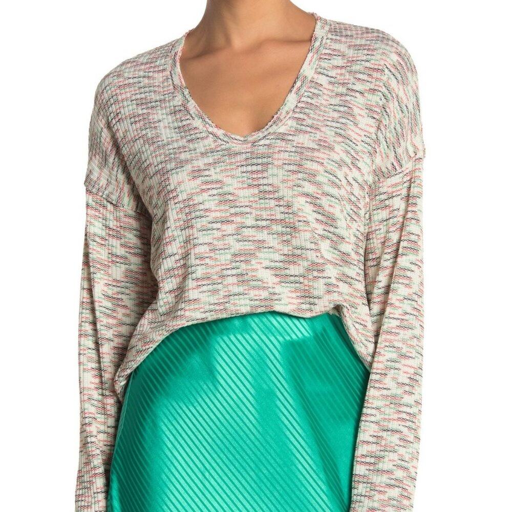 Codexmode Pullover Sweater Long Sleeve V- Neck Space Dye Green Multi Size Large